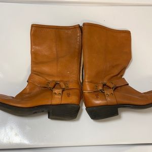 Frye Phillip harness boots cognac Zipper Leather Fall Moto Biker Casual size 5